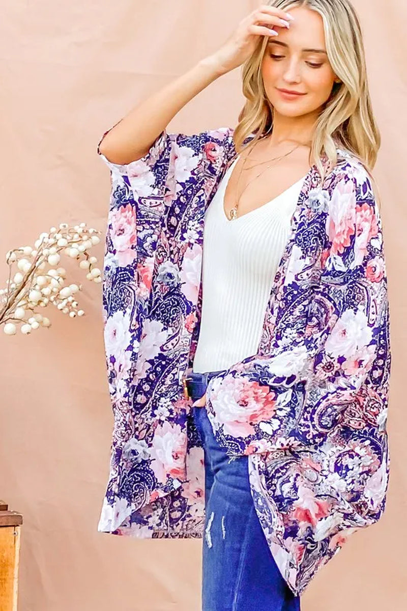 And the Why Floral Print Dolman Sleeve Kimono Cardigan