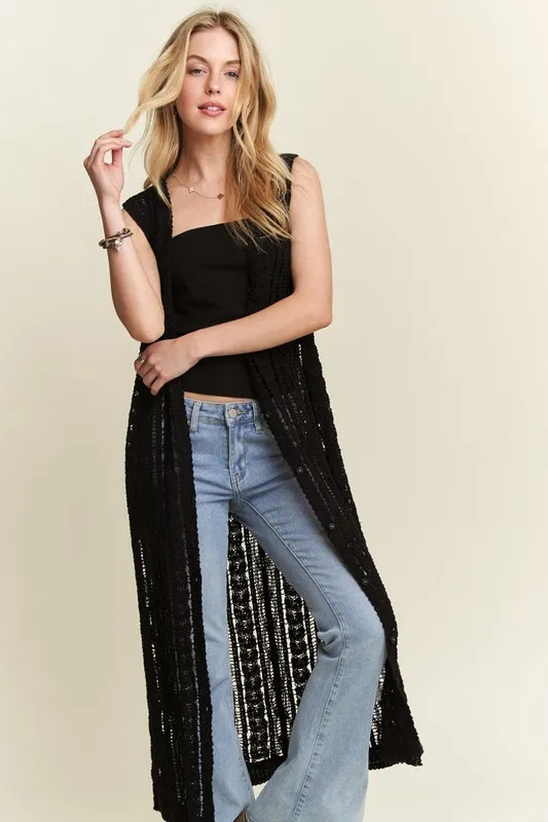 ADORA Button down Crochet Long Cardigan