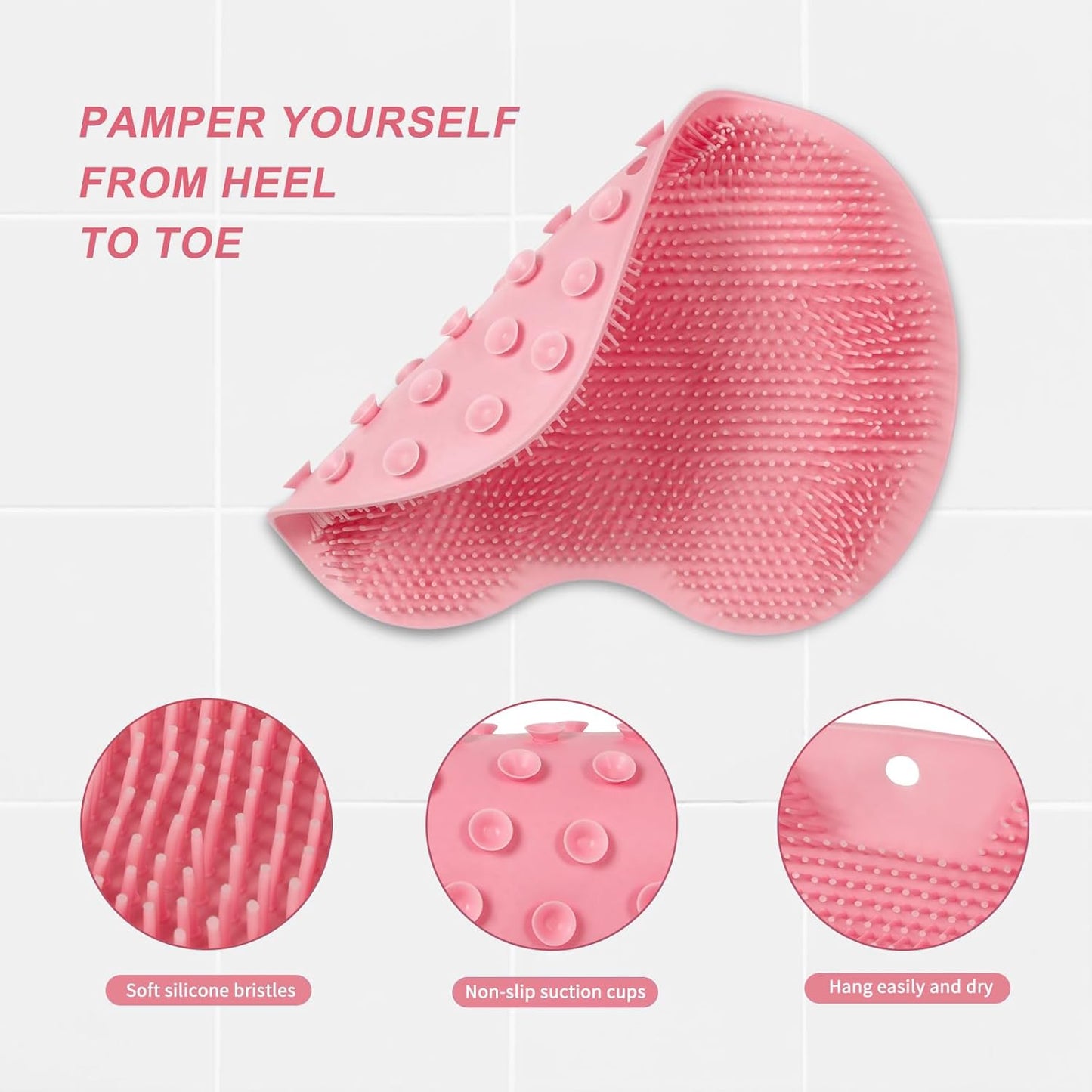 Shower Foot Scrubber,Shower Foot and Back Scrubber,Back Scrubber for Shower Washer,Foot Washer with Suction Cups,Foot Scrubber Massager Cleaner Wash Brush(Pink)
