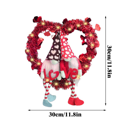 Valentines Day Wreaths Signs for Front Door Heart Shaped Wreath with Doll Bows Artificial Decorative Wreath Luminous Cute Romantic Gift for Girlfriend Wife Wedding Valentines Day Decor