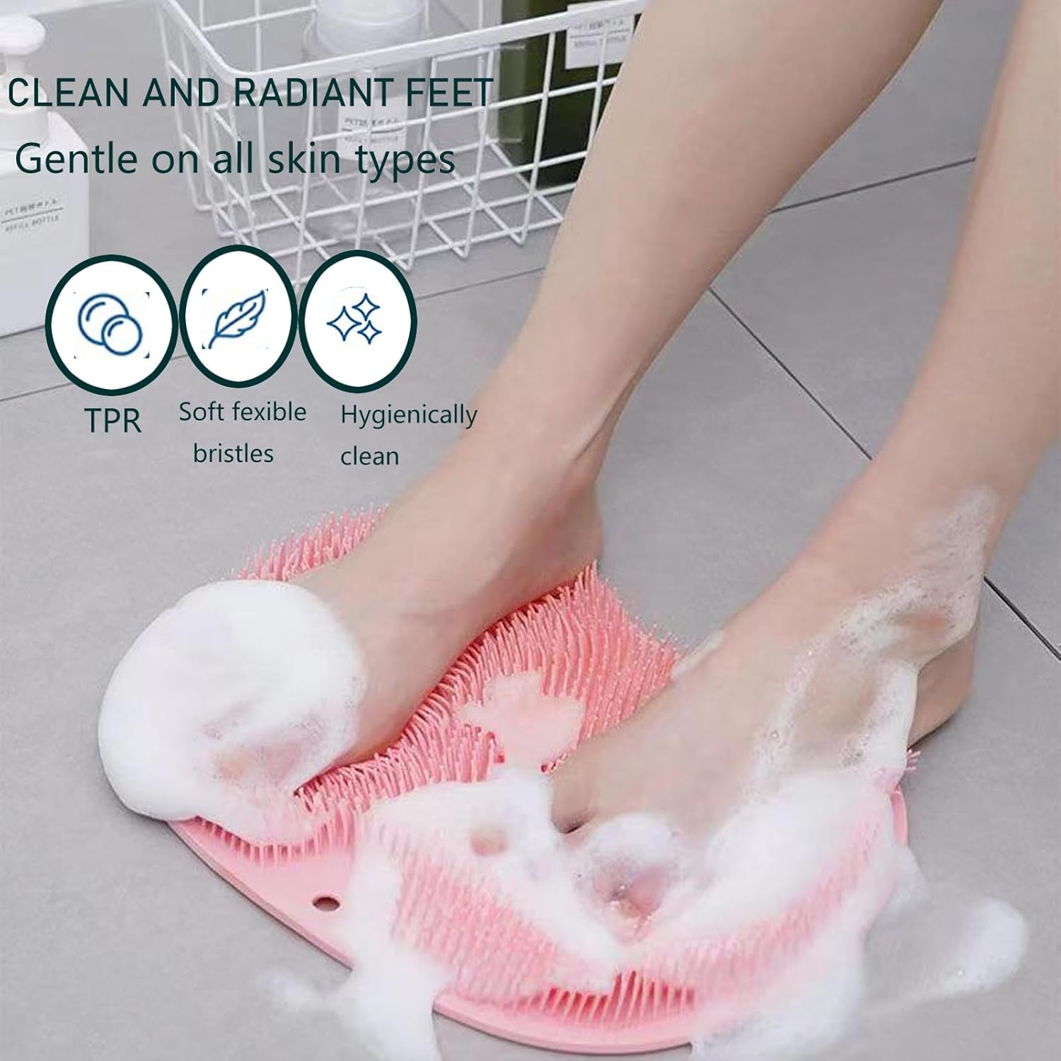 Shower Foot Scrubber,Shower Foot and Back Scrubber,Back Scrubber for Shower Washer,Foot Washer with Suction Cups,Foot Scrubber Massager Cleaner Wash Brush(Pink)