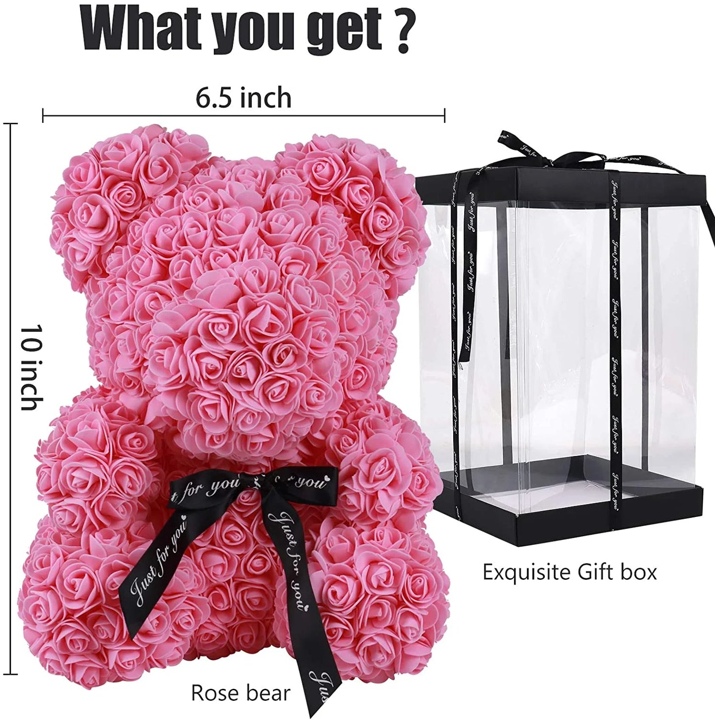 Teddy Flower Bear Rose Teddy Bear 10 Inch Rose Bear Wedding Party Decoration Gift Box for Valentines Day Gifts Mothers Day Anniversary Birthday Present (Pink)