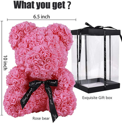 Teddy Flower Bear Rose Teddy Bear 10 Inch Rose Bear Wedding Party Decoration Gift Box for Valentines Day Gifts Mothers Day Anniversary Birthday Present (Pink)