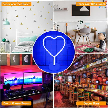 Heart Lights Led Light Sign - Heart Shaped Neon Sign with Base (Blue)
