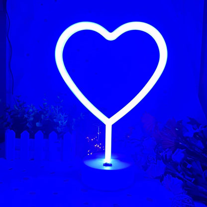 Heart Lights Led Light Sign - Heart Shaped Neon Sign with Base (Blue)