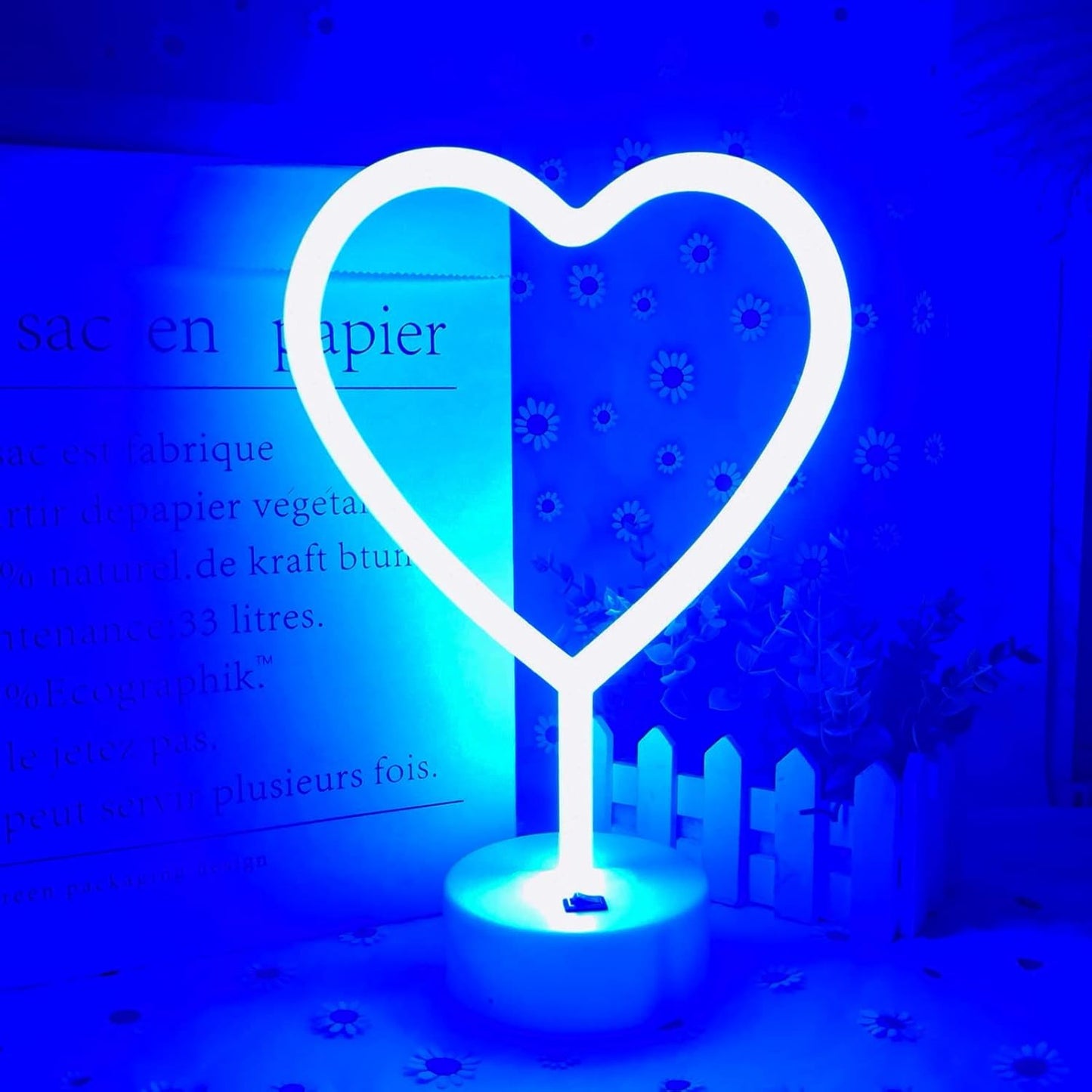 Heart Lights Led Light Sign - Heart Shaped Neon Sign with Base (Blue)