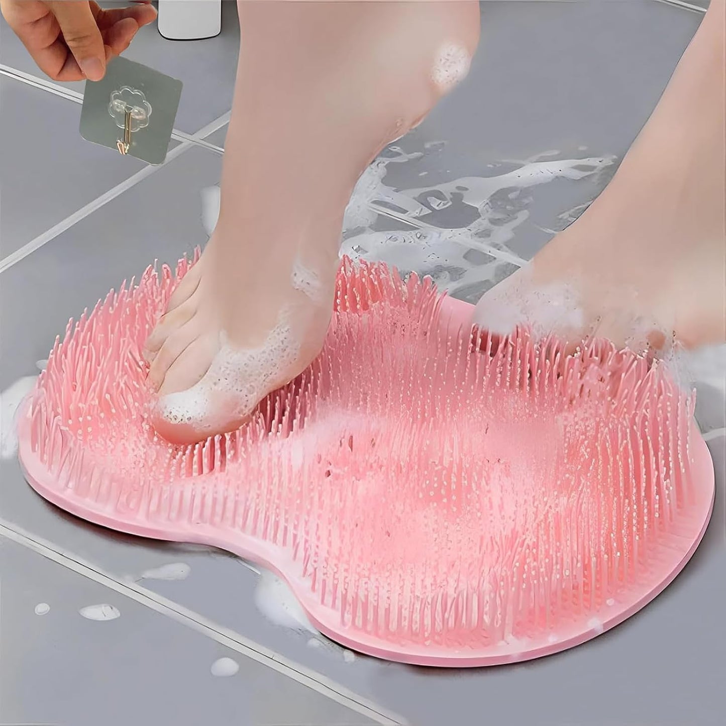 Shower Foot Scrubber,Shower Foot and Back Scrubber,Back Scrubber for Shower Washer,Foot Washer with Suction Cups,Foot Scrubber Massager Cleaner Wash Brush(Pink)