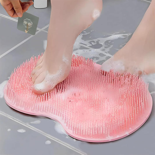 Shower Foot Scrubber,Shower Foot and Back Scrubber,Back Scrubber for Shower Washer,Foot Washer with Suction Cups,Foot Scrubber Massager Cleaner Wash Brush(Pink)