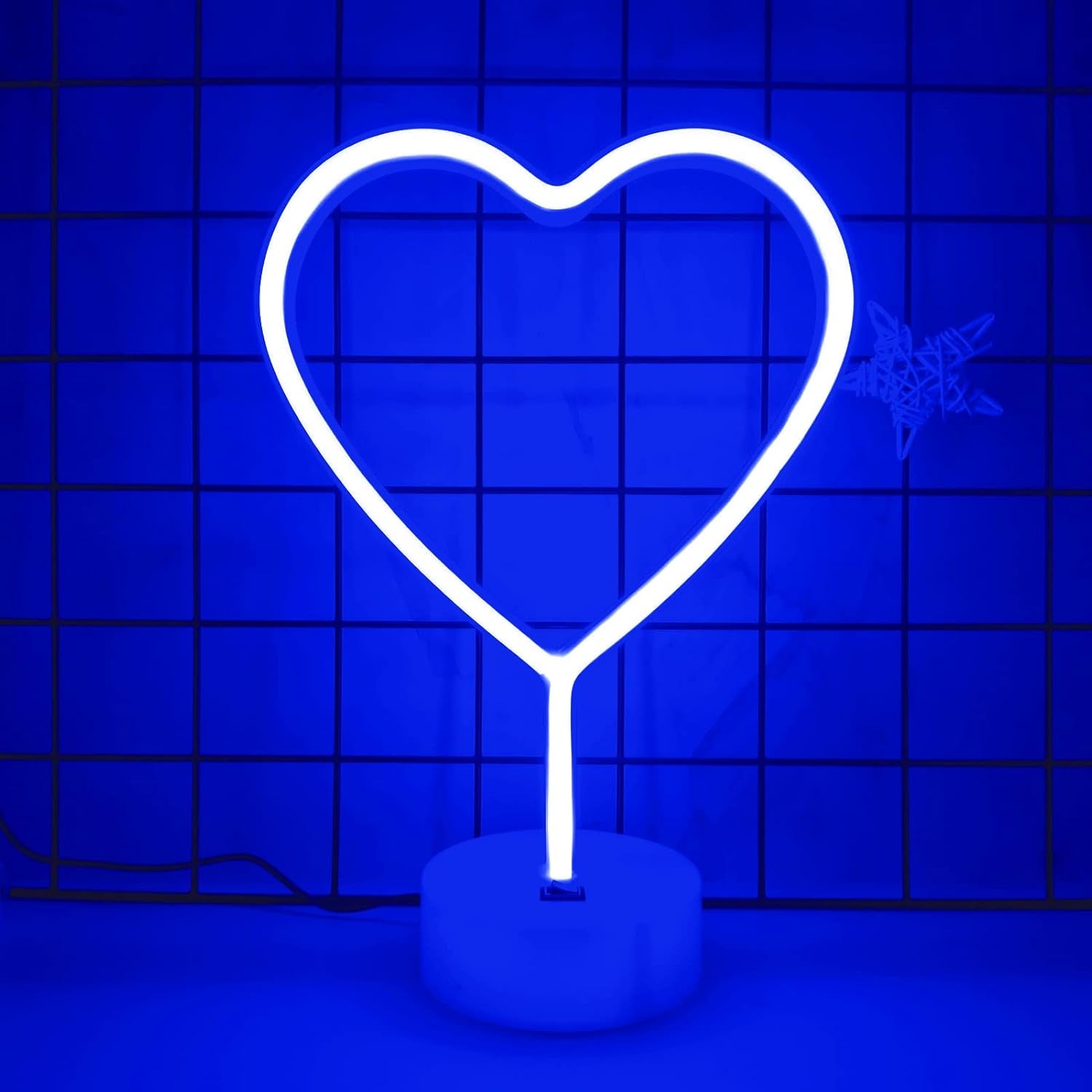 Heart Lights Led Light Sign - Heart Shaped Neon Sign with Base (Blue)
