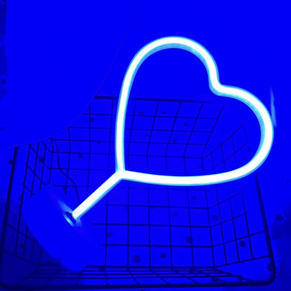 Heart Lights Led Light Sign - Heart Shaped Neon Sign with Base (Blue)