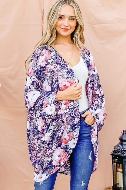 And the Why Floral Print Dolman Sleeve Kimono Cardigan
