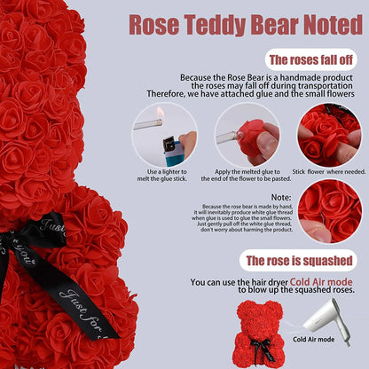 Teddy Flower Bear Rose Teddy Bear 10 Inch Rose Bear Wedding Party Decoration Gift Box for Valentines Day Gifts Mothers Day Anniversary Birthday Present (Pink)