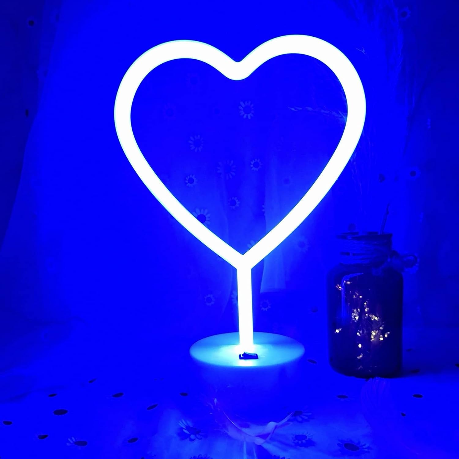 Heart Lights Led Light Sign - Heart Shaped Neon Sign with Base (Blue)