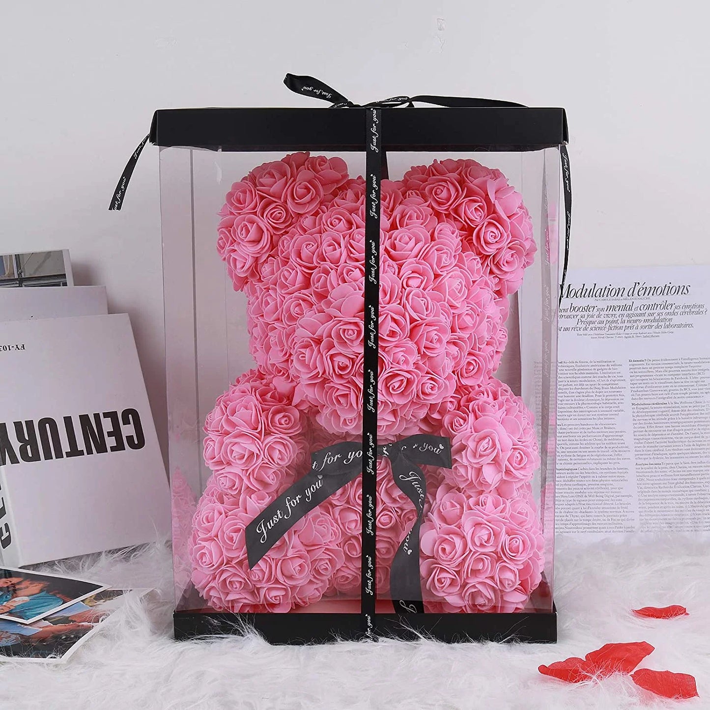 Teddy Flower Bear Rose Teddy Bear 10 Inch Rose Bear Wedding Party Decoration Gift Box for Valentines Day Gifts Mothers Day Anniversary Birthday Present (Pink)