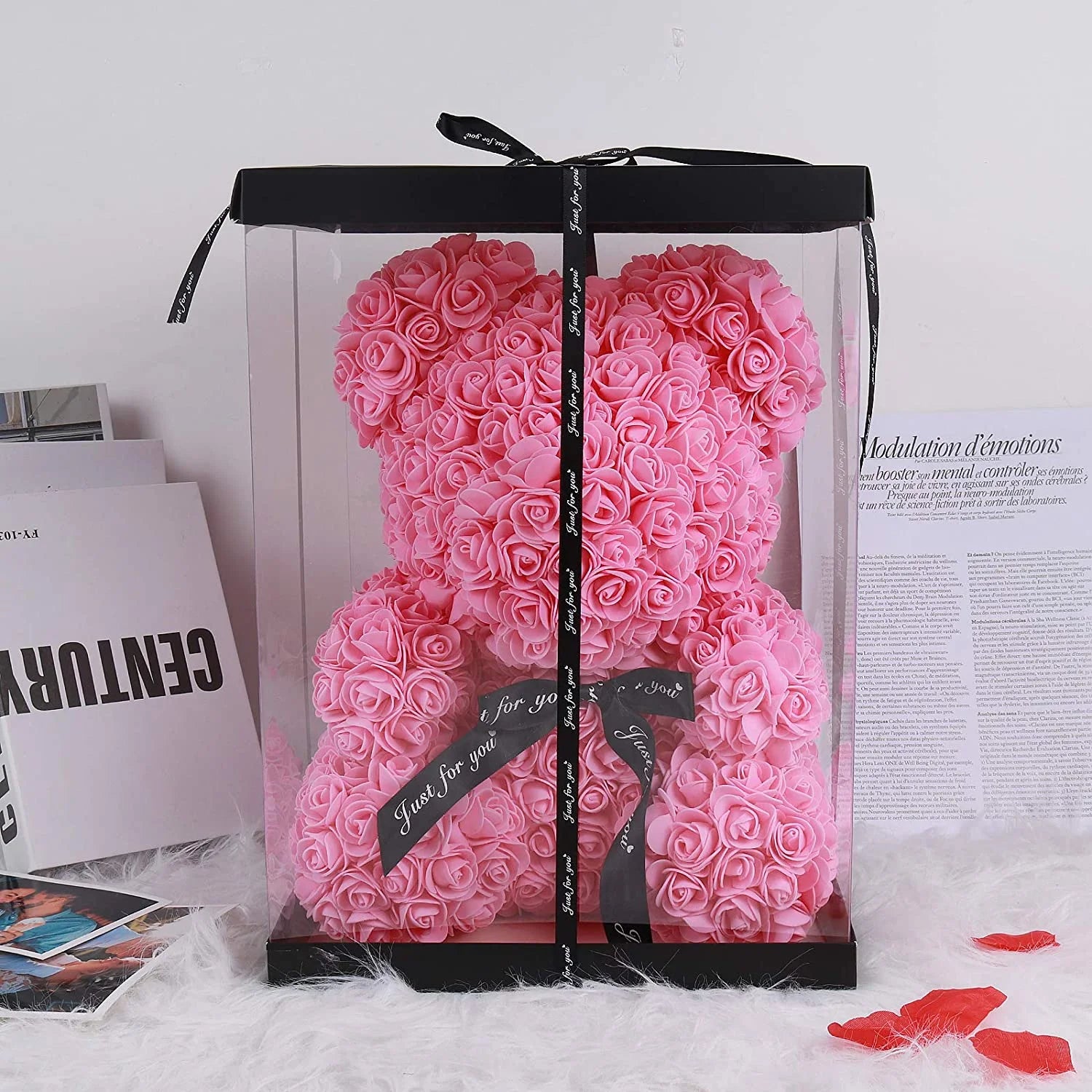 Teddy Flower Bear Rose Teddy Bear 10 Inch Rose Bear Wedding Party Decoration Gift Box for Valentines Day Gifts Mothers Day Anniversary Birthday Present (Pink)